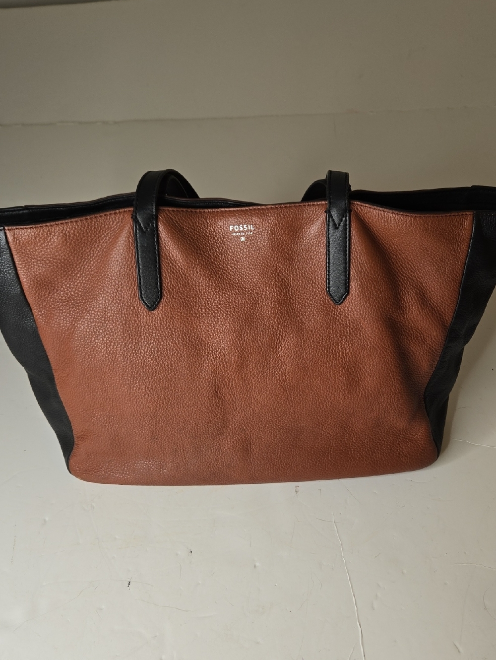 Fossil Two-Tone Brown and Black Peppled Leather Tote Shoulder Bag Purse